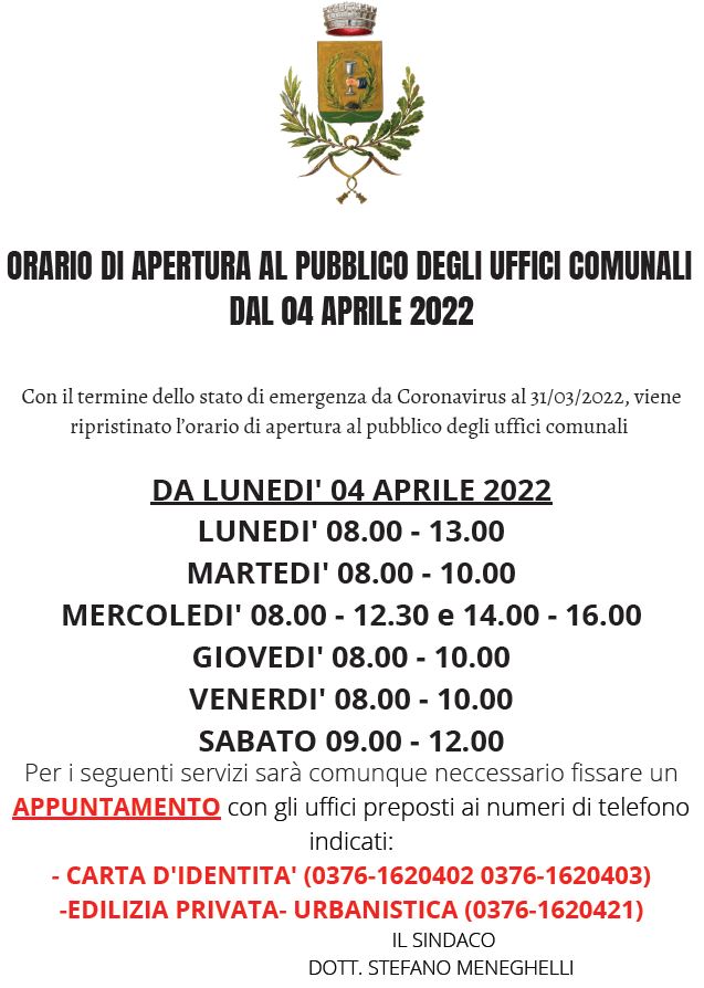 ORARI 4 APRILE
