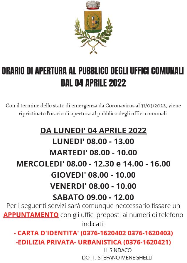 ORARI 4 APRILE